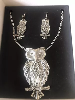 MIXIT Jewelry Set! Dangle  Owl Bird Earnings Necklace Gray Tone In Original Box • $19.99