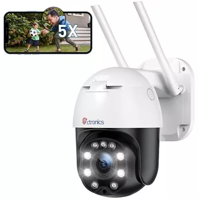 5X Optical Zoom Surveillance Camera Outdoor WiFi Ctronics PTZ Dome IP Camera • £43.99