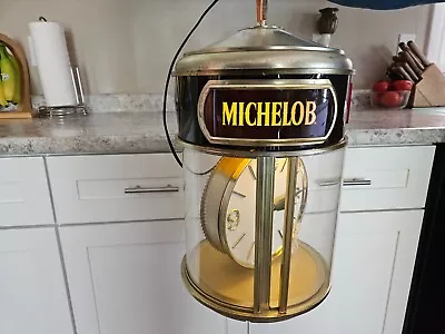 Vtg Michelob Beer Light Hanging Rotating Medallion Clock Sign Bar Pub Tavern • $85