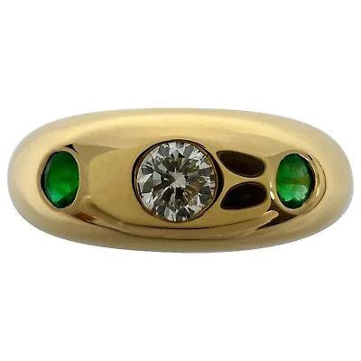 Vintage Cartier Diamond Emerald 18k Yellow Gold Three Stone Dome Daphne Ring 62 • $5909.26