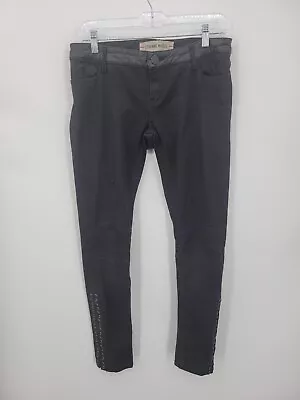 Etienne Marcel Jeans Womens 29 Black Wash Faux Leather Trim Lace Up Ankle Skinny • $25.65