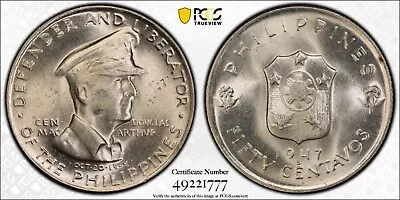 1947-S San Francisco Philippines MacArthur Commemorative Half Dollar KM#184 MS64 • $33