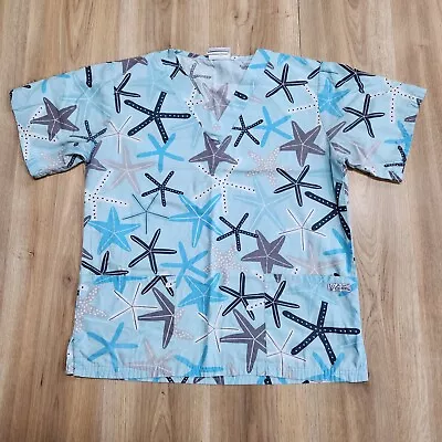 UA Scrubs Womens Scrub Top Sz Small 55% Cotton 45% Polyester Starfish Print • $8.50