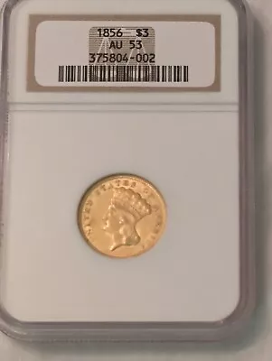 1856 $3 Gold Indian Coin AU 53! • $1059