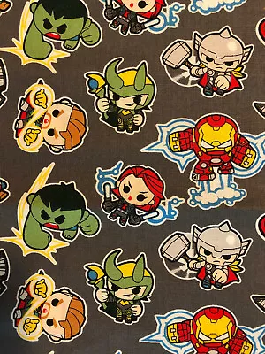 $6.95 • Buy Marvel Avengers Licensed Cotton Fabric 1/4 Yard  Hulk Thor Iron Man Capt America