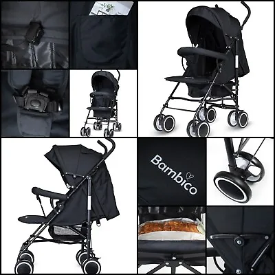 Baby Stroller & Pushchair Pram Black Lightweight Comfortable Travel Infant Buggy • £59.99