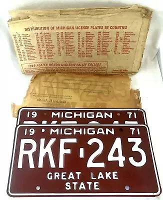 1971 Michigan License Plate Pair RKF-243 Great Lake State (NOS) New Old Stock • $10