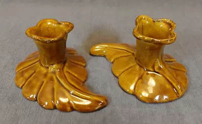 Van Briggle Pottery Pair Of Mullberry Leaf Candle Holders Brown • $30