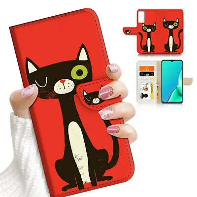 $13.99 • Buy ( For Oppo A57 / A57S ) Wallet Flip Case Cover AJ23900 Cute Cartoon Cat