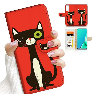 ( For Oppo A57 / A57S ) Wallet Flip Case Cover AJ23900 Cute Cartoon Cat • $13.99