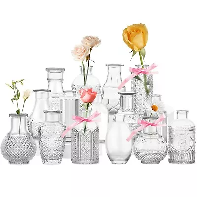 Glass Bud Vases Set Of 15 Vintage Bud Vases For Centerpieces Small Clear Gl... • $38.44