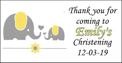 £2.30 • Buy 48 Personalised Christening Yellow Party Stickers Labels Party Bags Sweet Cones
