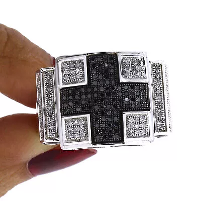 1/2Ct Natural Diamond Mens Cross Band Ring 14k White Gold Plated Sterling Silver • $442.75