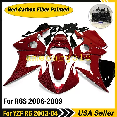 For Yamaha YZF R6 2003-04 / R6S 06-09 Red Black Carbon Fiber Painted Fairing Kit • $579.99