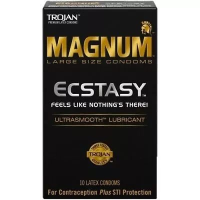 Trojan Magnum Ecstasy Ultrasmooth Lubricant Large Size Condoms - 10 Ct • $10.95