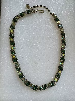 Vintage Trifari Green Rhinestone Necklace Choker  • $74.99