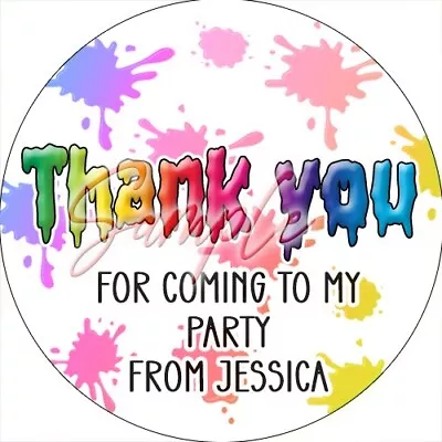PERSONALISED Birthday Party Thank You STICKERS / LABELS 24 PER SHEET Slime • £2.50