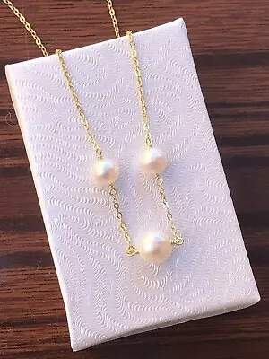 Three White Freshwater Pearl Necklace 925 Sterling Silver Pendant 5-7mm 18  Gold • $27.98