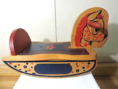 CHILD’S ROCKING HORSE DEKTO WOODEN RIDE ON TOY Vintage 1950s STAR SADDLE • $45.99