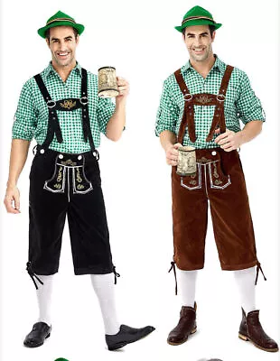 Mens Oktoberfest Bavarian Lederhosen German Traditonal Suspender Shorts • $38.99