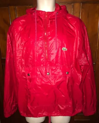 Vintage Izod Lacoste Gator Nylon Pullover Hooded Rain Jacket Windbreaker Red L • $59