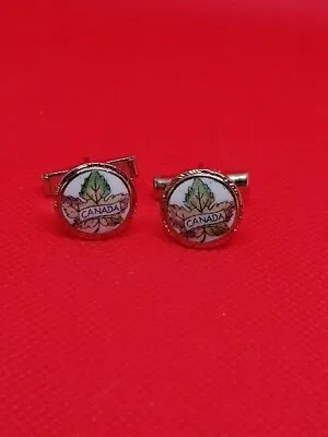 Vintage Pair Of Cufflinks With Canada Emblem (maple Leaf And Wording).. See Desc • $6.21