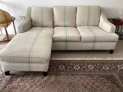 Sofa Used Great Condition L200cm H80 W156. Oatmeal/ Pale Green Stripe • £200