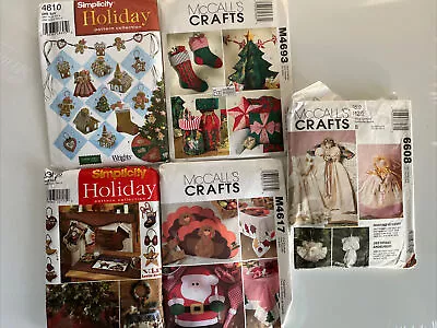 McCalls + Simplicity Patterns Christmas Decorations Lot Of 5 Stockings Ornaments • $16