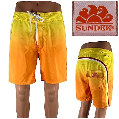 Sundek Mens Swim Shorts Trunks Bathing Suit Size 34 Yellow Orange Rainbow NWOT • $88.87