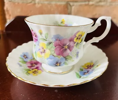 Royal Albert Pink Yellow Blue Pansy Teacup Saucer Gold Trim England • $7.36