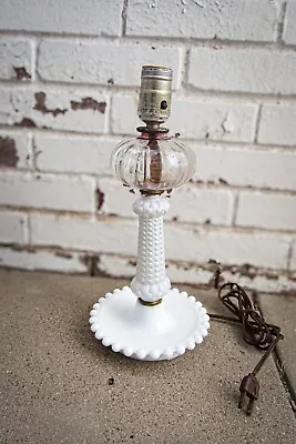 Vintage Mid Century Table Lamp- Milk Glass & Metal- Hobnail Glass- 13 In Height • $22.50