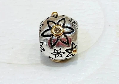 $99 • Buy Authentic Pandora Star Flower 14ct Gold Silver Diamond Charm 790399 Retired Rare