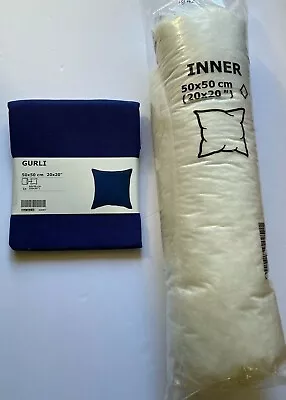 Ikea GURLI Pillow Cushion Cover & Inner Insert NAVY BLUE 20  X 20  New Zippered • £22.06