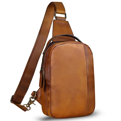 Vintage Genuine Leather Men Sling Bag Crossbody Bag Chest Bag Shoulder Purses • $124