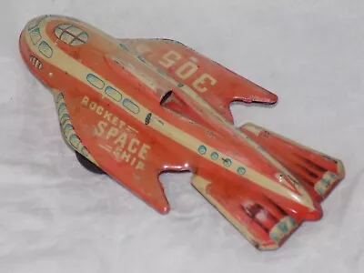 Vintage Tin Litho Rocket Space Ship 305 Traction Toy 9 Inch Long • $10