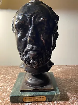 Man With Broken Nose Rodin Bronze Sculpture On Marble Base • $259