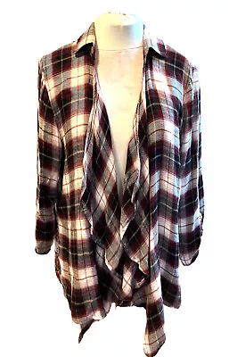 $11 • Buy LIVING DOLL LOS ANGELES Top Open Front Shirt XL Plaid Front Floral Chiffon Back