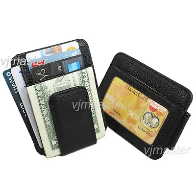 Genuine Leather Magnetic Money Clip ID Card Holder Case Front Pocket Wallet  • $9.98