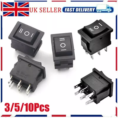 On-Off-On Rocker Switch 3 Position SPDT Rectangular Black For Car Dash Boat 12V • £5.65