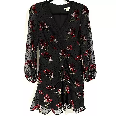 $35 • Buy Shoshanna Women's Ruched Dress Sheath Velvet Detail Julietta Bouquet Size 0P