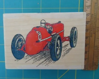 RACING CAR P1239M WOOD MOUNTED RUBBER STAMP BY PERSONAL IMPRESSIONS  - New • £7.99