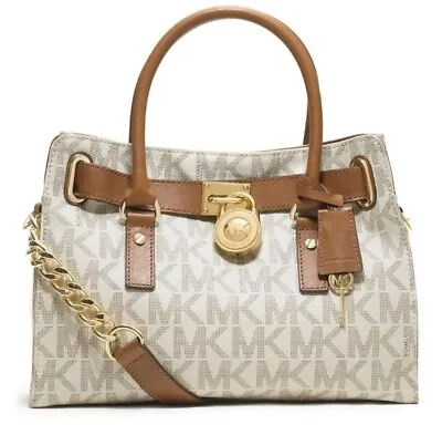 Michael Kors Hamilton Ivory Monogram Padlock Logo Satchel • $168