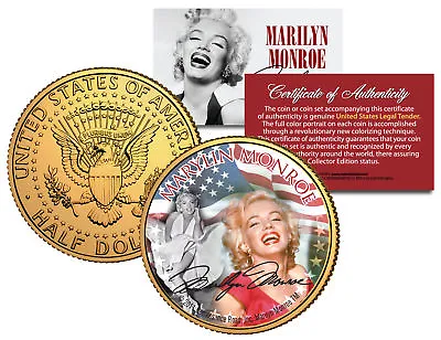 MARILYN MONROE * Americana * Colorized JFK Half Dollar U.S. Coin 24K Gold Plated • $15.38