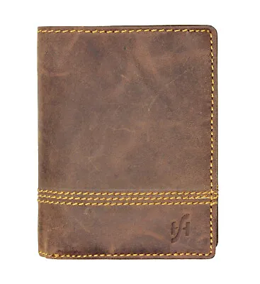 STARHIDE Mens RFID Blocking Distressed Hunter Leather Trifold Coin Pocket Wallet • £16.99