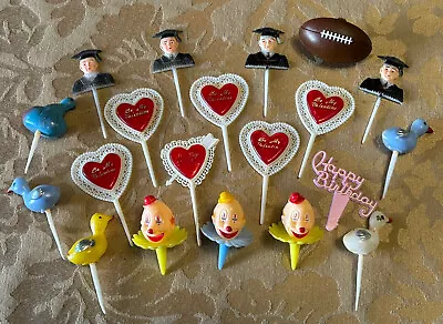 Vintage Cupcake Decoration Picks- Mixed Lot Of 19 Plus 1 Plastic Football Ring • $12