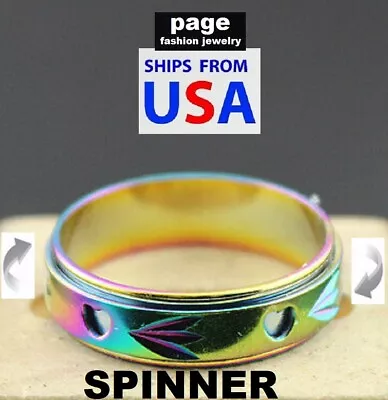 Multicolor  Spinner  Band Heart Design Ring Stainless Steel Jewelry Size 6-10 #8 • $3.99