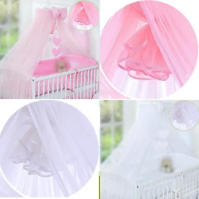 New Big Pink Or White Baby Cot Mosquito Net / Drape / Canopy + Bow & Hearts ONLY • £28.99