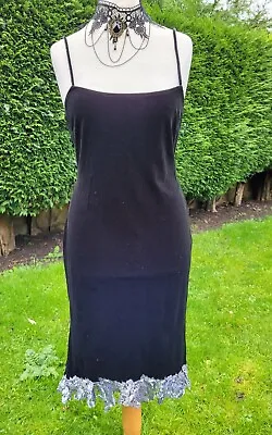 £19.99 • Buy Vintage Velvet Lace Sexy Black Dinner Evening Party Dress Size 14 Stretchy 