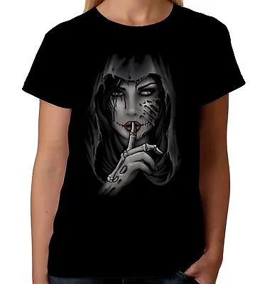 £10.95 • Buy Velocitee Ladies T-Shirt Shhh Day Of The Dead Girl Dia De Los Muertos A20456