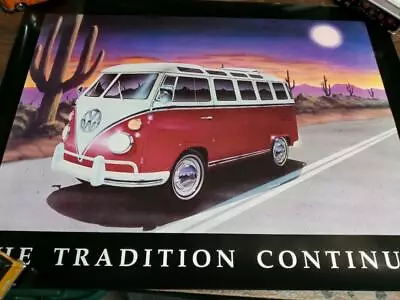 TRADITION CONTINUES RED CAMPER Volkswagen VW Bus TYPE 11 POSTER 18 X 24 • $15